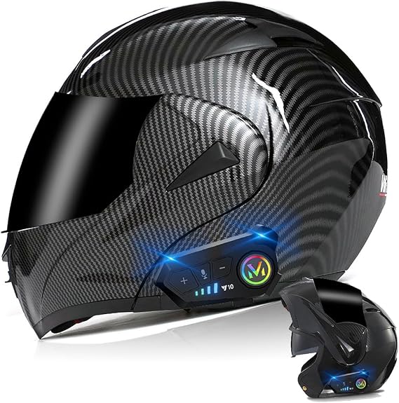 Bluetooth Modular Motorcycle Helmet, DOT Approved Flip Up Full Face Integrated Helmet, Double Visor Helmet Built-in Dual Speaker with Microphone, for Adults Men and Women XS~XL (L(59~60CM), R)