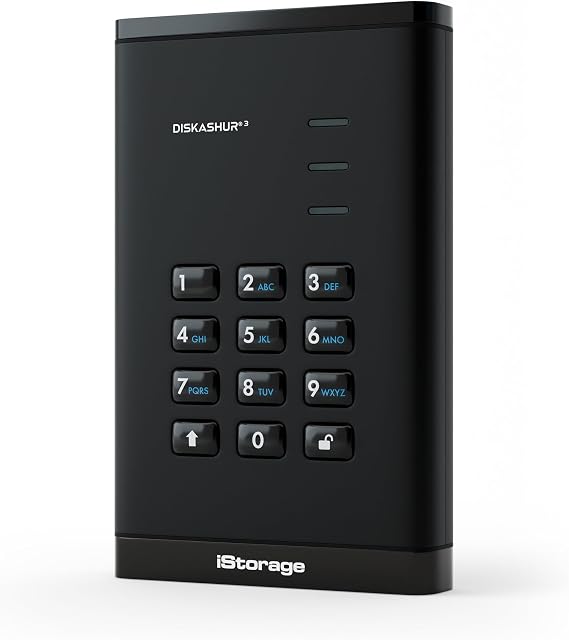 iStorage diskAshur3 HDD 1TB Black - Secure portable hard drive - Password protected - Dust & water resistant - Hardware Encryption