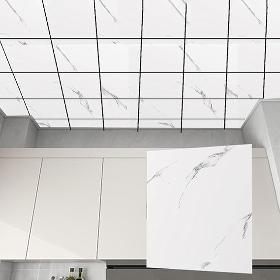 Ceiling Tiles Panels Coving,Drop Ceiling Tiles,Decorations Ceilings Covering Waterproof,2mm Thick Peel And Stick,Cutting,for Kitchen,Dining Room,Bathroom,Laundry Room,Studio,Office
