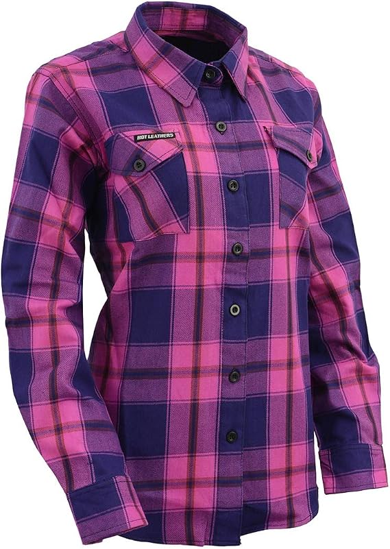Milwaukee Leather MNG21610 Women's Pink, Blue and Maroon Long Sleeve Cotton Flannel Shirt