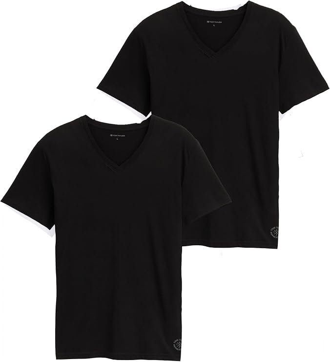 Tom Tailor Double V-Neck T-Shirt Black in XL