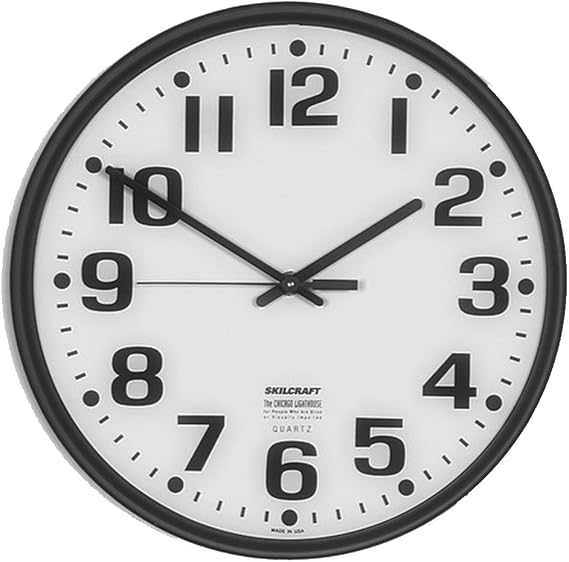 Quartz Wall Clock Slimline - Plastic Frame - 12-3/4" Diameter - Black Case/White Face, 6645-01-389-7944