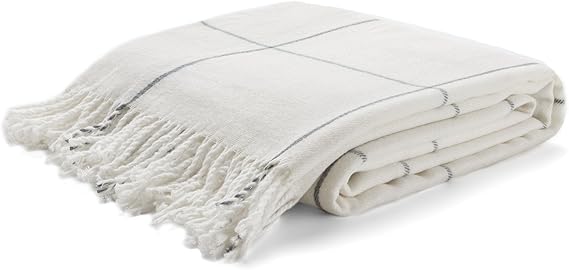 Arus Acrylic Highlands Collection Queen Size Throw Blanket White, 60x80 | Tartan Plaid Design