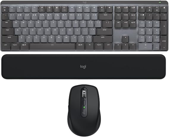 Logitech MX Mechanical Wireless Keyboard Bundle (Graphite) | Clicky switches, Bluetooth mouse, Palm rest, USB-C, Multi-OS support, (3 items)