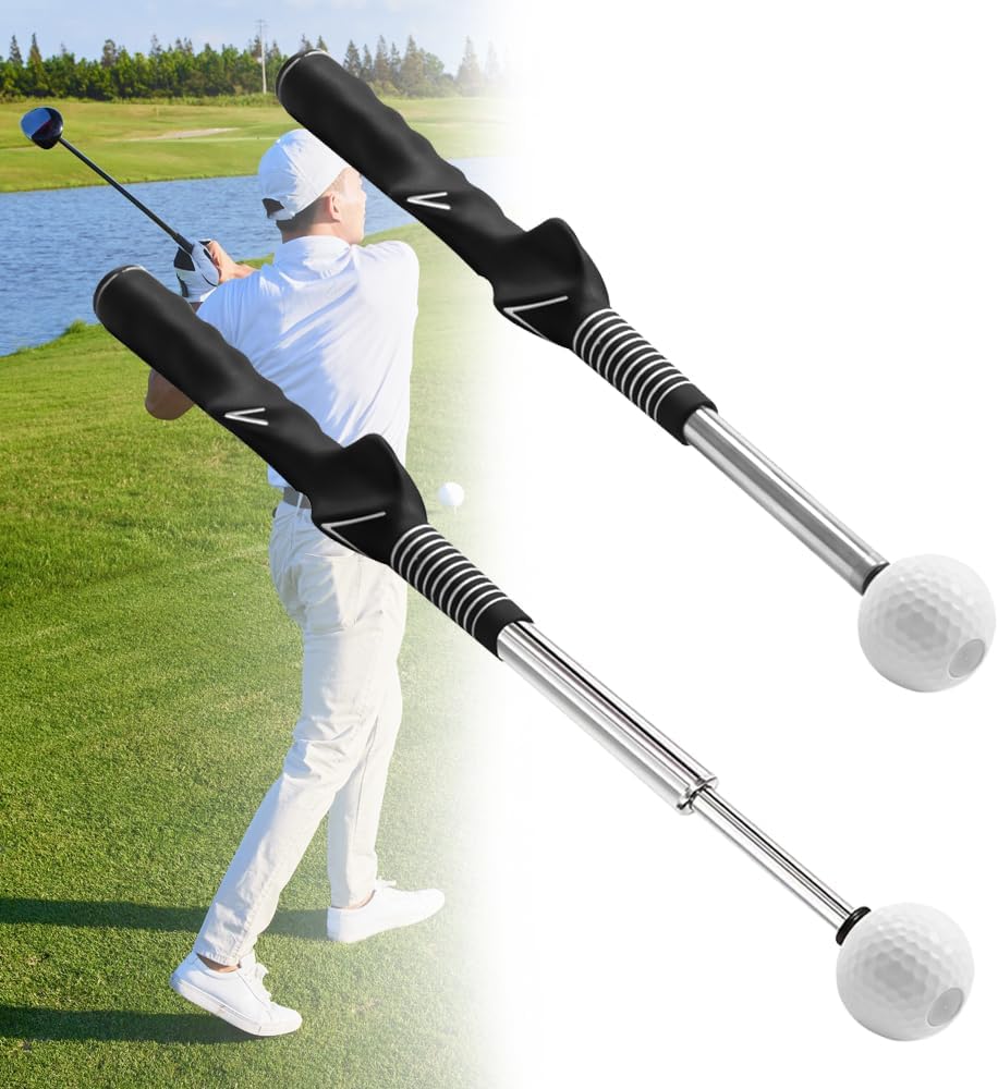 Afenau Retractable Golf Training Aid, Golf Swing Trainer, Golf Swing Training Aid, Golf Alignment Sticks, Golf Grip Training Aid for Indoor Practice Warm-up Strength, Golf Flexibility Black