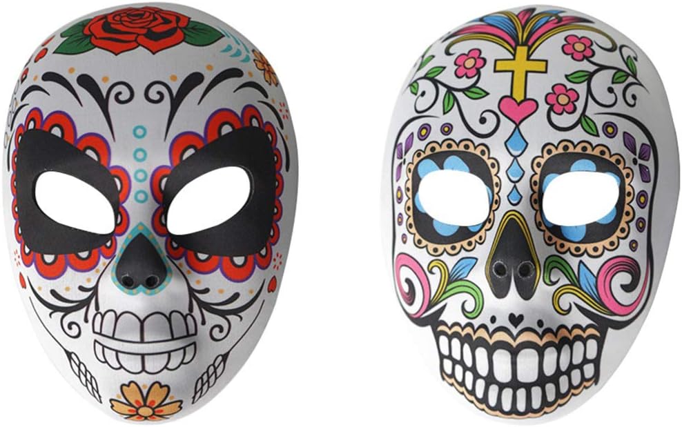 TOYANDONA 2Pcs Day of The Dead Mask Sugar Skull Full Face Mask Mexican Masquerade Mask Fancy Dress Halloween Costume Accessory for Women Men Holiday