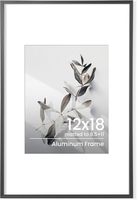 Feihorrm 12x18 Picture Frame, Aluminum Black Photo Frame for 8.5x11 Mat