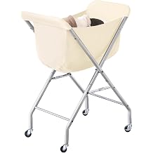 ELYKEN Laundry Cart with Wheels, 81cm H Easy Rolling Laundry Hamper with 52L Removable Liner Bag, Sturdy Metal Frame Clothes Basket with 4 Casters and 2 Brakes, Creamy