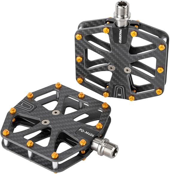 Ultralight Full Carbon Fiber Bike Pedals with Titanium Shaft | 9/16" Wide Flat Design | 3-Bearing System | Non-Slip Surface