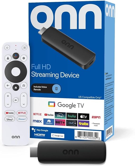 IT'S BRAZILIAN onn Full HD Streaming Device, Google TV - Fast Streaming, 8GB Storage, 1.5GB RAM, Remote with Voice Control