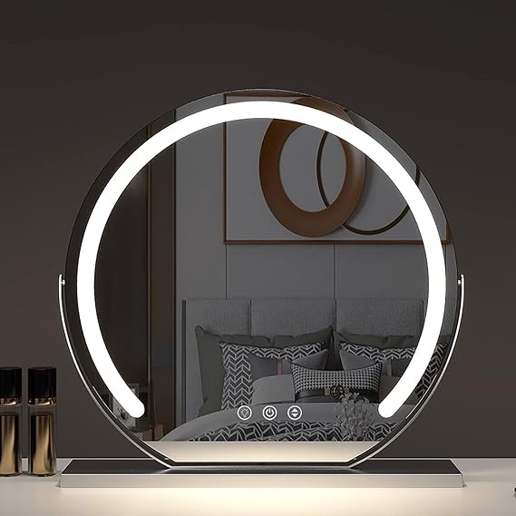 REIFNA Makeup Mirror with Lighting,Lighting Can be Adjusted,Can Be Rotated 360,Smart Mirror with Inductive Touch Switch,Tabletop Mirror for Bedroom and Dressing Room (Color : Silver, Size : 50x50cm)