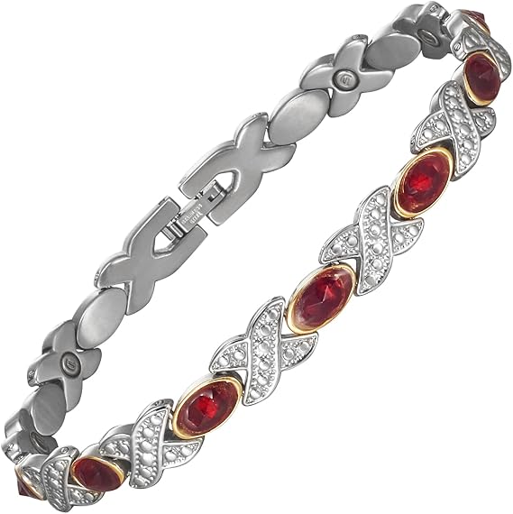 Magnetic Bracelets for Women, Stainless Steel Magnetic Bracelet with Red Stones, Fashion Magnetic Jewelry