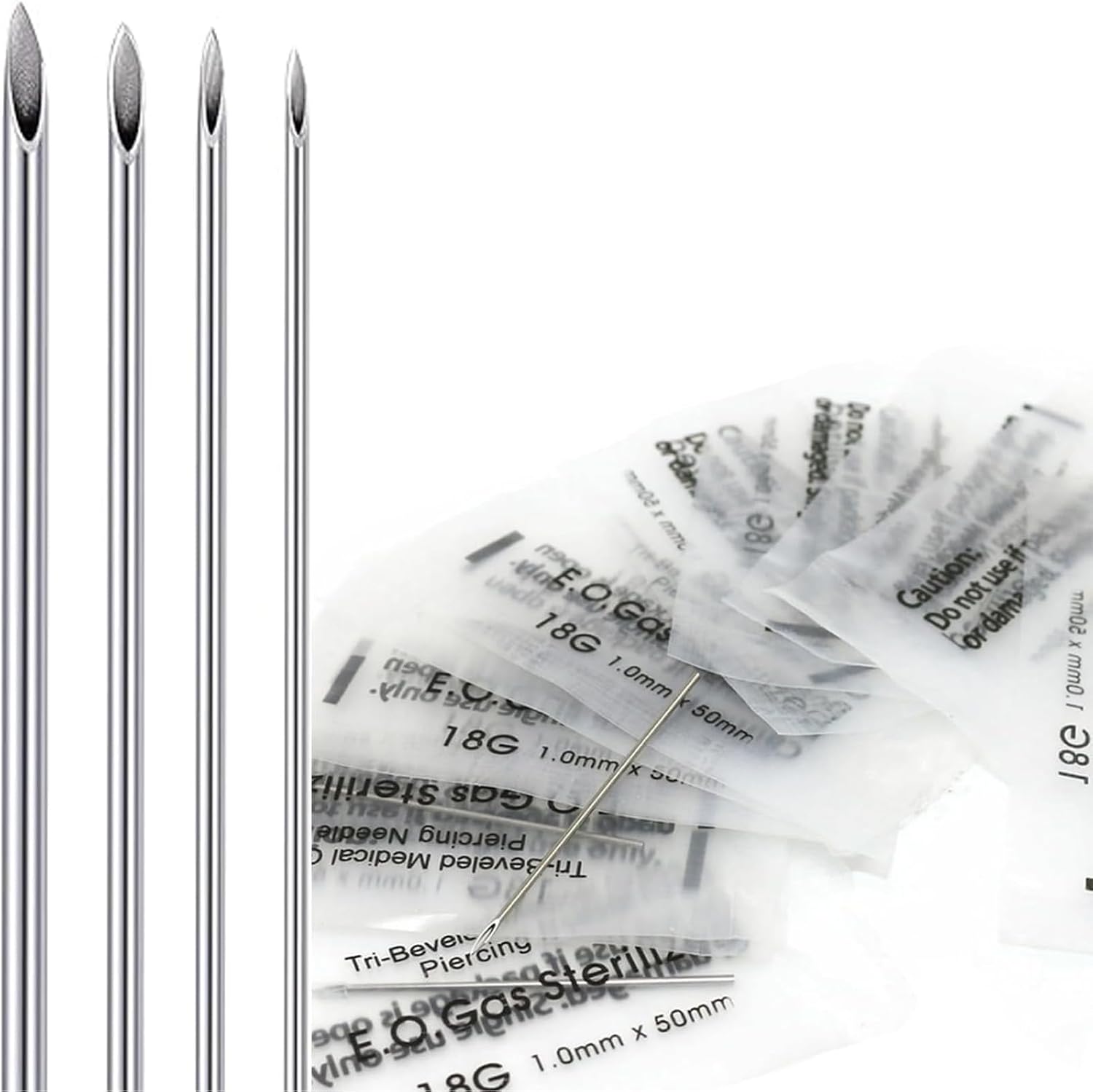 Sterilized Disposable Body Piercing Needles, 40 pcs 12G 14G 16G 18G Mixed Sizes Piercing Tool, for Ear, Nose Piercing, Tongue and Lip Piercing