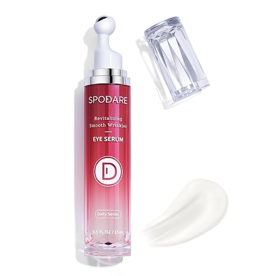 SPODARE Eye Serum, Dark Circles Under Eye Treatment with Caffeine and Retinol, Hyaluronic Acid, Niacinamide and Peptides for Puffiness, Fine Lines and Wrinkles, 360 Massage Ball, 0.5 fl oz