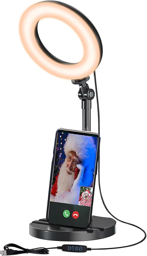 Desk Ring Light with Stand, Amcuke Ring Light with Clip 10W 3000K-6500K Dimmable Travel Desktop Light for Phone Selfie Laptop Zoom Video Makeup Vlog Tiktok Live Streaming