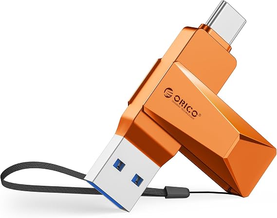 ORICO 32GB USB 3.0 Flash Drive 150MB/S Metal Housing Swivel Design Support OTG Function 2 in 1 PenDrive for USB C and USB A Devices -CB05 OR
