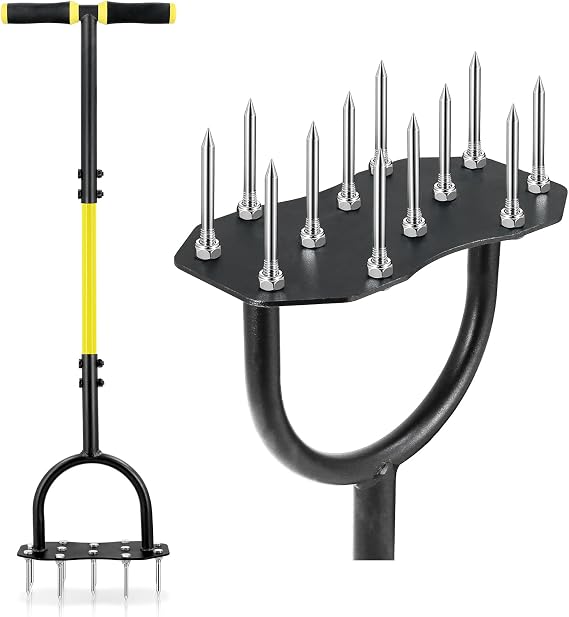 Jardineer Lawn Aerator Tool, Updated 36" Spike Aerator Lawn Tool with Longer Spikes, Pre-Assembled Manual Grass Aerator for Lawn Aeration, Soil Aerating