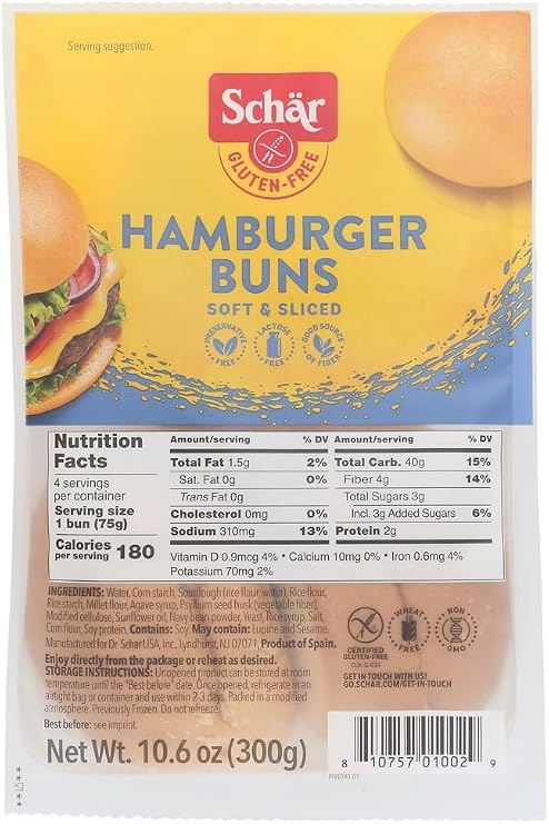 Schar Gluten Free Hamburger Buns, 10.6 oz by Schar