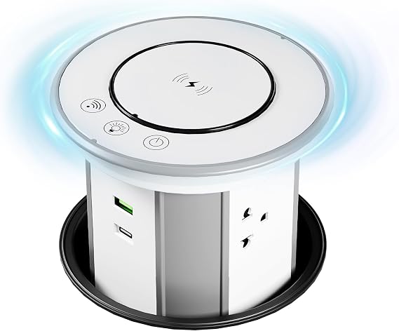 Pop Up Outlet for Countertop with 15W Wireless Charger & Mobile App Control | 3 AC Outlets + USB-A & PD 20W USB-C, 4.92" Recessed Pop Up Electrical Outlet Space Saver for Home Kitchen Office, White