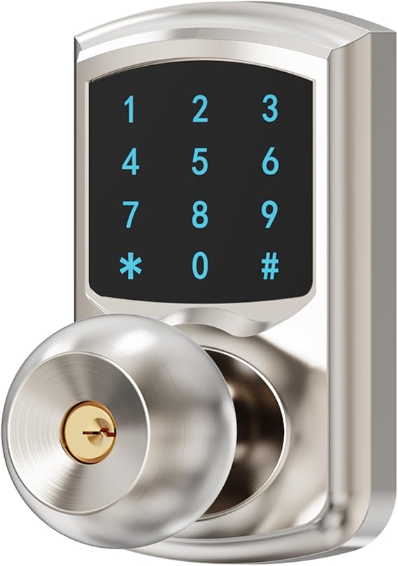 HIDALIFE Keyless Entry Door Lock with Code, Keypad Door Lock with Handle, Touchscreen Door Knob with Keypad, Electronic Door Lock, Auto-Lock, Satin Nickel, HL-668K 1pack