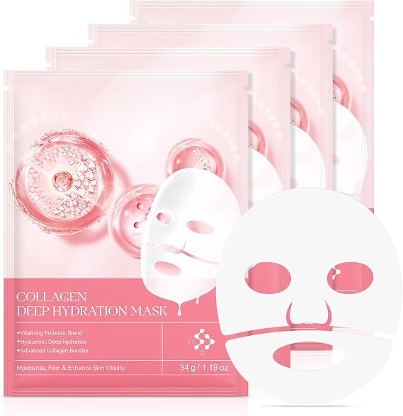 Bio Collagen Deep Hydration Mask, Soothing Hydrating Firming Overnight, Anti Wrinkle Lifting for Skin Care, Pore Minimizing, Elasticity Improvement, Firm and Enhance Skin Vitality, 4PCS