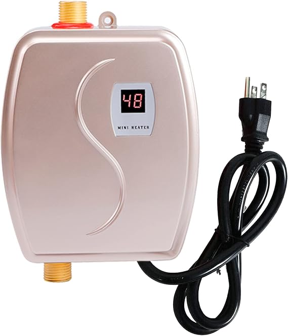 Mini Electric Tankless 110V Small Instant Hot Water Heater,Under Sink Plug in Water Heaters on Demand with LCD Digital Display for Kitchen Sink Faucet(Gold)