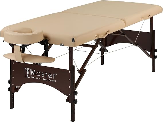 Master Massage 71 cm Argo Portable Massage Table in Black with Walnut Legs - Ideal for Spa Treatments, Tabletop Exercises, Beauty, Tattoo, and Lash Services(Cream)