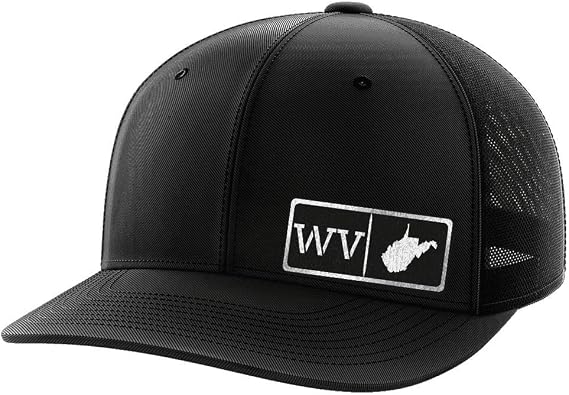 Greater Half West Virginia Blk Leather Patch Trucker HatUSA Made Adjustable Snapback MeshHomegrown6-Panel Mid Profile