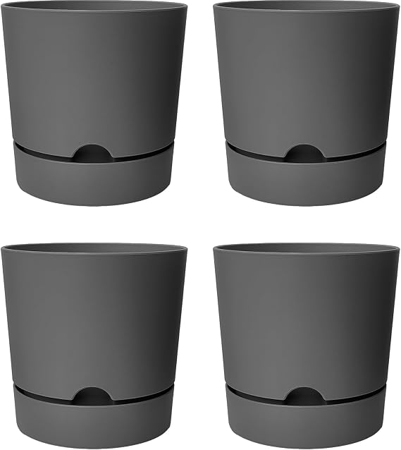 ToXA Begonya Saksı Tabaklı Drenajlı Mat Plastik Çiçek Saksısı (4 Adet, 5 Litre, 21cm, Gri)