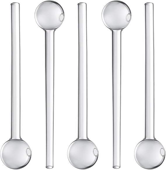 Glass Pipe, 5 Borosilicate Glass Pipes with 12mm Tube and 30mm Ball, 10cm Long, Durable and Heat Resistant