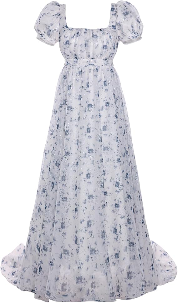 Regency Dresses for Women Elegant Puff Sleeve Empire Waist Dress