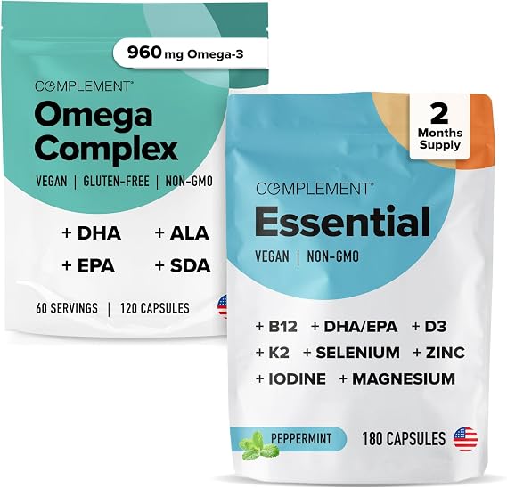 Complement Omega Complex & Essential Multivitamin Bundle Comprehensive Vegan Nutritional Support for Optimal Health and Wellness