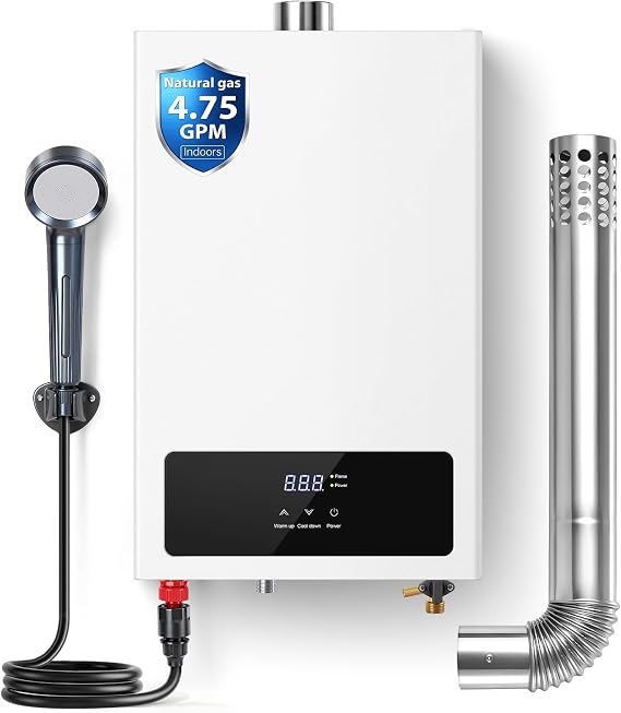 SNDOAS Tankless Water Heater Natural Gas, Up to 4.75 GPM 102,000 BTU, 1F Precise Temperature, Anti-Freeze Protection, Oxygen-Free Copper Heat Exchanger, Ultra Quiet, Indoor Whole House