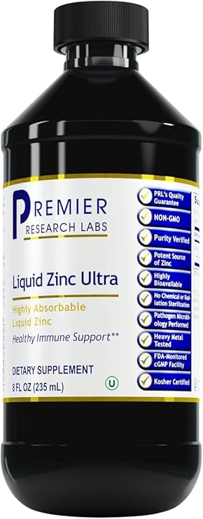 Premier Research Labs Liquid Zinc Ultra Supplement - for Immune Support & Well-Being for Adults & Kids, Highly Absorbable Drops, Convenient & Easy to Take Formula - 8 fl oz