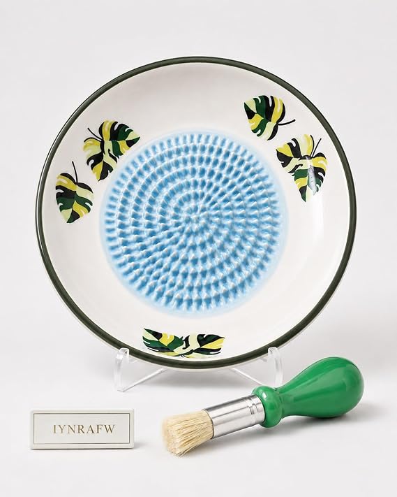 Ceramic Garlic Grater Plate Bowl Garlic Grater Set Ginger Grating Dish Olive Oil Dip Herb Stripper Peeler Brush Stand Kitchen Gadget Gift Appetizer Bowl for Bread Dipping Home Cooking