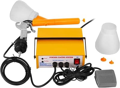 COMAAM Powder Coating Gun Portable Manual Spray Gun Electrostatic Powder Coating Gun System Machinery Painting Machine Foot Switch, Power Source, 3 Nozzles, 2 Powder Cups