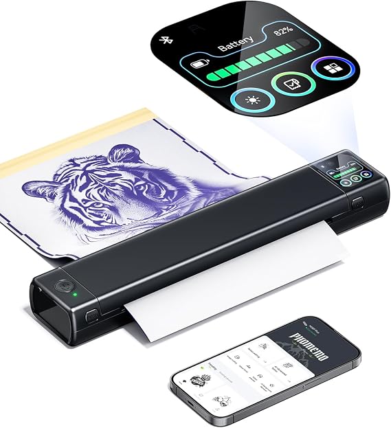 Phomemo M08F Plus Touchscreen Tattoo Stencil Printer, Bluetooth Tattoo Printer Machine with 10pcs Premium Transfer Paper, Compatible with Phone/Tablet/PC, Tattoo Supplies for Advanced Tattoo Artists