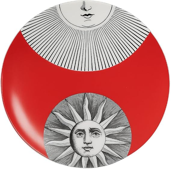 8 Ceramic Decorative Wall Plate Red & Black Italian-Style Modern Art Design, Elegant Tabletop or Wall Decor Accent, Gift-Ready with Hanging Hook & Wooden Stand Red Eclipse