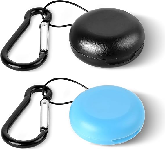 Giantree 2pcs Earplug Cases, Round Potable Ear Plug Holder with Keychains, Potable Mini Storage Case for Business Trip Storage Earbuds Trinkets Pills (Black+Blue) | Potable Mini Storage Case, for Business Trip, Storage Earbuds, Trinkets Pills, Black+Blue