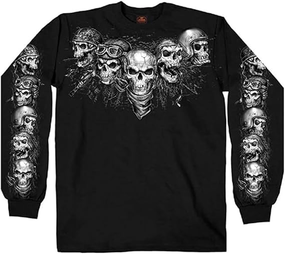Hot Leathers Five Skulls Long Sleeve Men's Biker Shirt (Large) Black