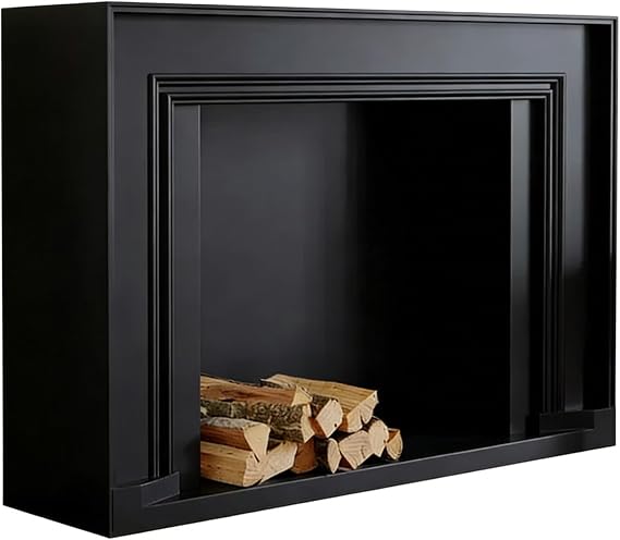 Mantels Surround Modern Fireplace Mantel Decorative Surround with Solid Wood Base Home Decor(Black,Medium)