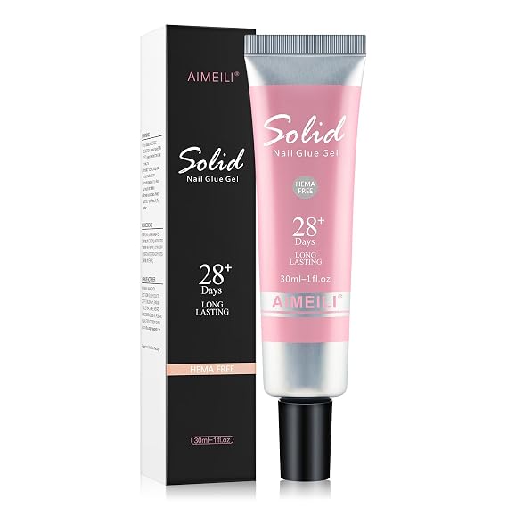 AIMEILI Hema Free Solid Nail Glue Gel for False Nail Tips Fake Nails, Cruelty Free, Vegan, Strong Adhesion Nail Gel Glue