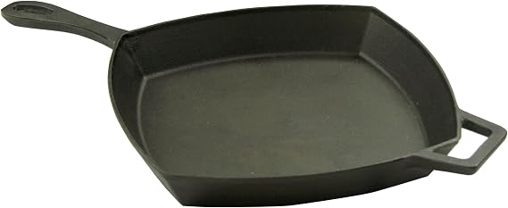 Bayou Classic 7433 12-in Square Cast Iron Skillet Features Helper Handle Perfect For Breakfast Pan Frying Sauteing and Baking