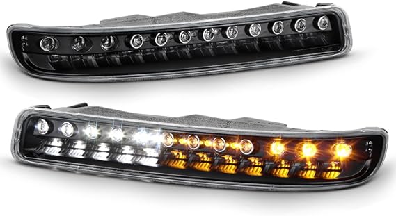 ACANII - For 1999-2006 GMC Yukon Sierra 1500 2500 3500 Black Housing LED Bumper Lights Signal Lamps Driver & Passenger