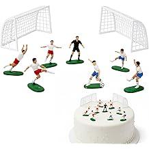 9PCS Football Cake Topper Set with 2 Goals, 1 Referee, 6 Players & 1 Football - Non-Edible PVC Figures for Boys Men Birthday, Football Theme Party, Cupcake Dessert Decorations