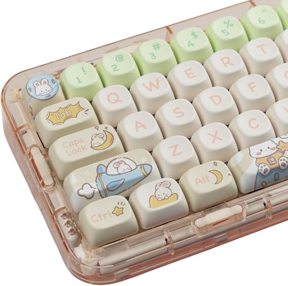 MOA Profile Keycaps,Cute Rabbit Custom PBT Dye-sub Keycap 144 Keys for Mechanical Keyboard Full-Size Keycap Set (Beige Bunny)