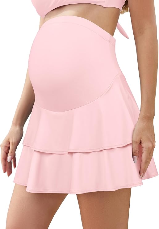 SHEKINI Women's Ruffle High Waist Maternity Swim Skirt