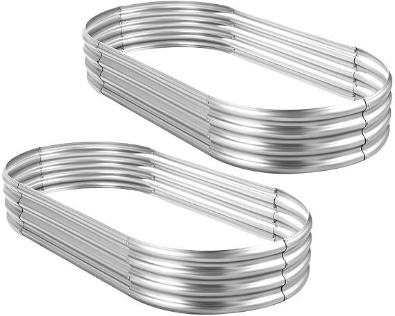 Land Guard 2Pcs Galvanized Raised Garden Bed Kit, Galvanized Planter Oval Large Metal Raised Garden Boxes Outdoor for Vegetables...