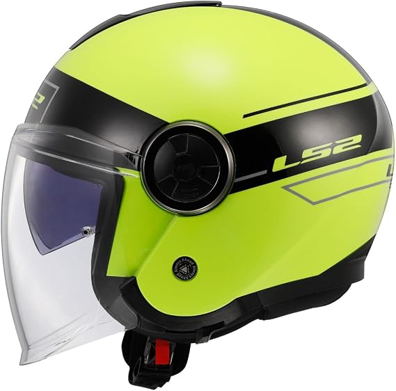 LS2 CLASSY Classic Siyah-Neon Sarı Kask, ECE 22.06 Güvenlik Sertifikalı Profesyonel Motosiklet Kaskı, KPA Kabuk, Dahili Güneş Vizörlü, LS2 4X JBL Intercom Uyumlu
