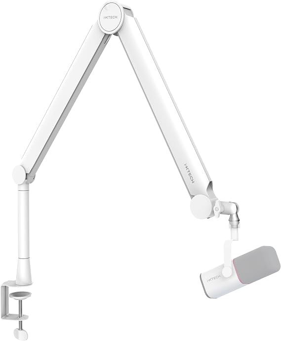 IXTECH Microphone Arm for Rode Shure Sm7b Blue Yeti Hyperx Quadcast Gaming Microphone Holder Microphone Stand Table for Professionals Universal Studio Mic Podcast Streaming Stand Microphone Boom Arm Valant White